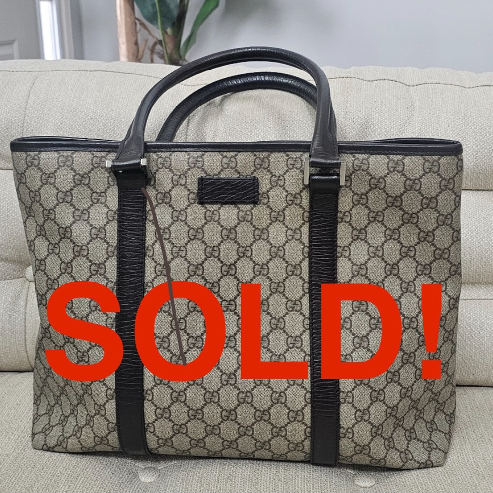 Gucci Cream and Brown Tote Bag with Monogram Pattern